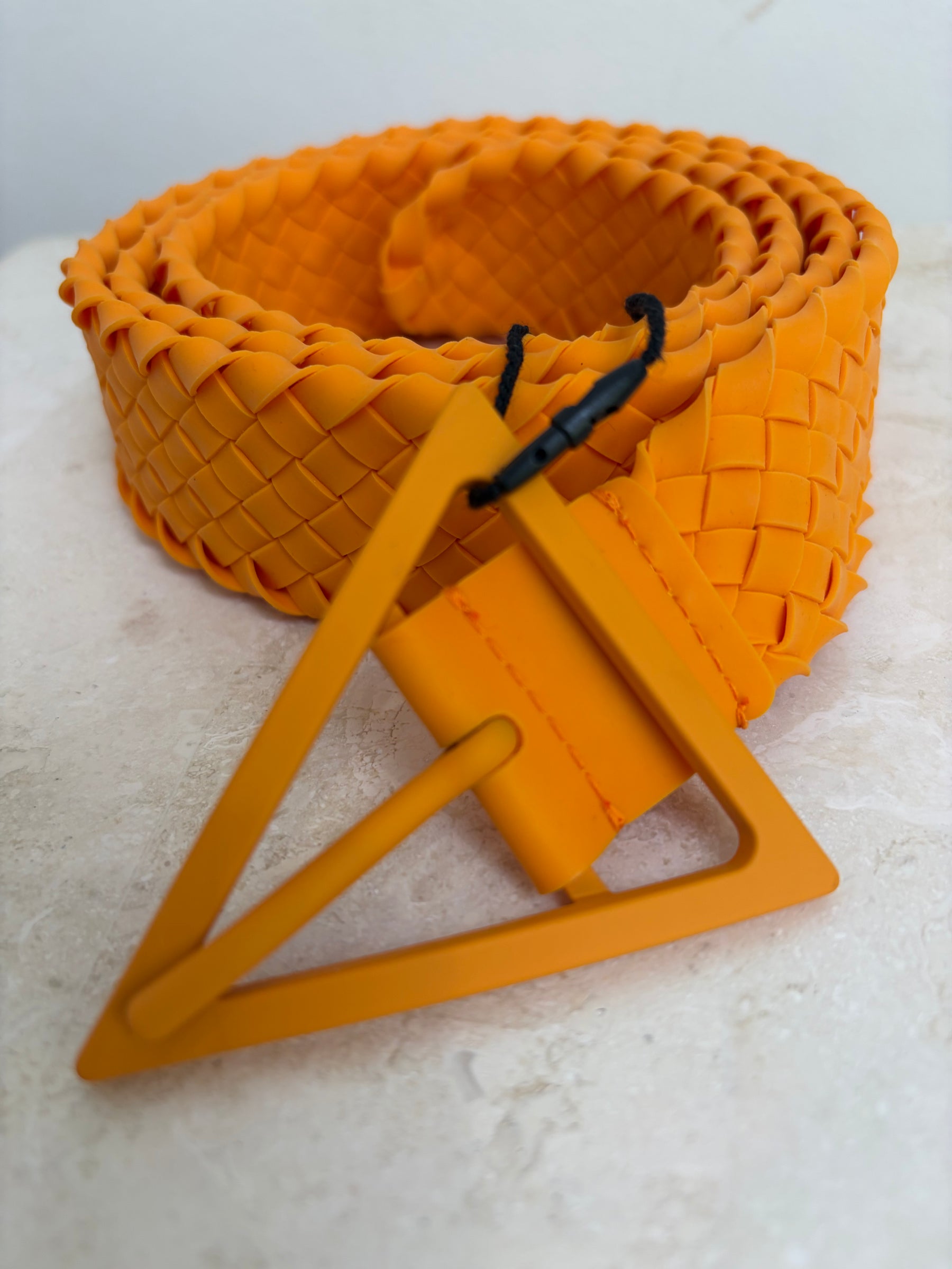 Bottega Veneta Orange Intracciato Rubber Belt, 42