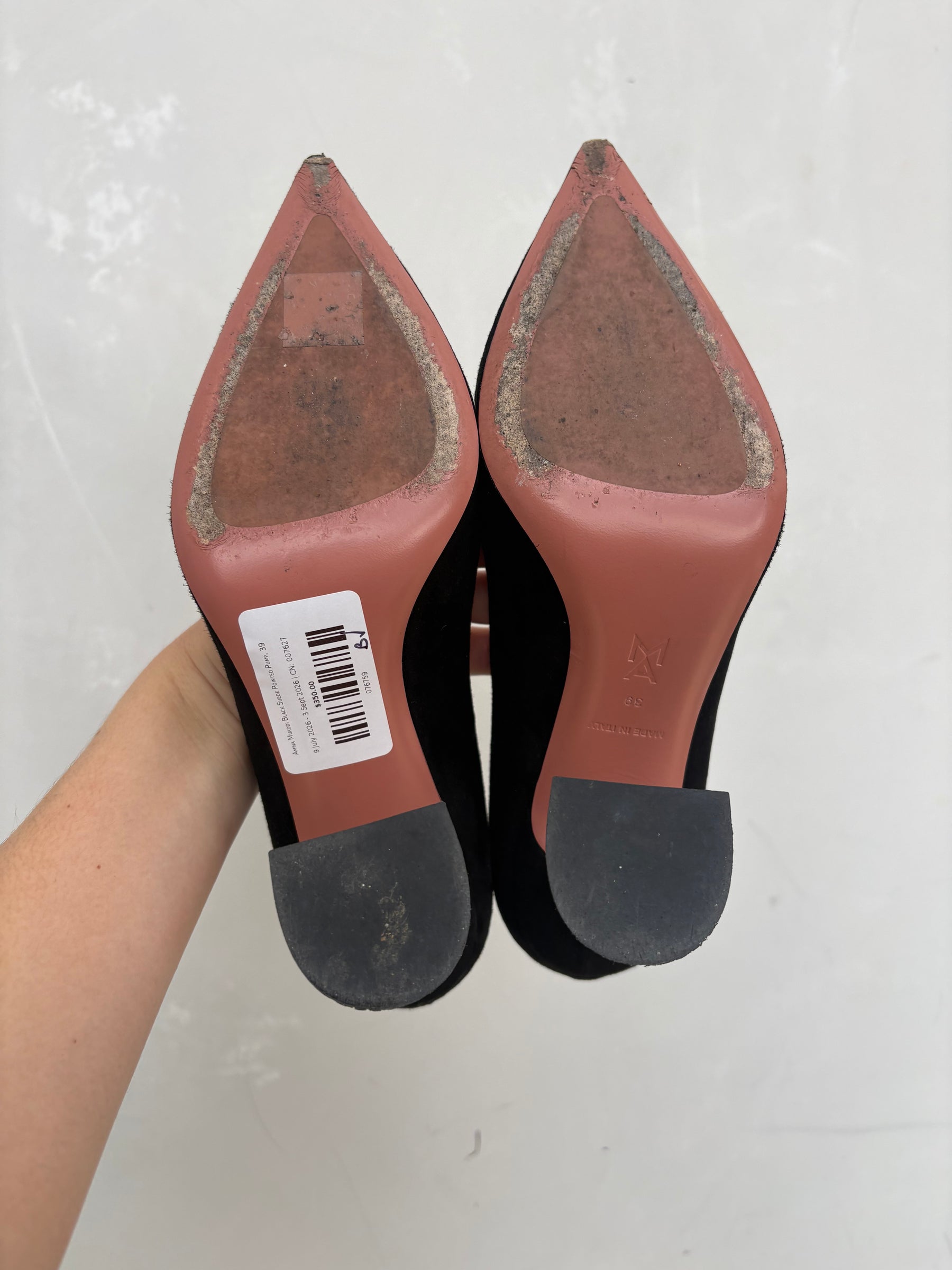 Amina Muaddi Black Suede Pointed Pump, 39