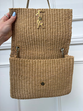 Saint Laurent Raffia Envelope Shoulder Bag Cassandre Logo Chain Strap