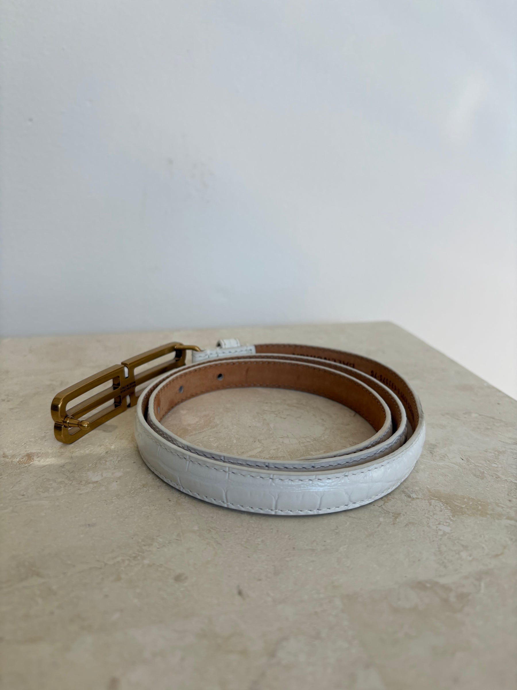 Balenciaga Croc Embossed White Logo Belt, 75