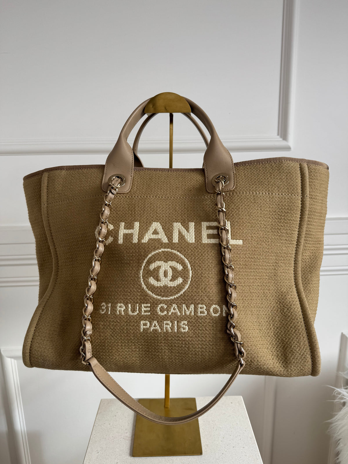 Chanel Dark Beige Canvas Deauville Tote Bag