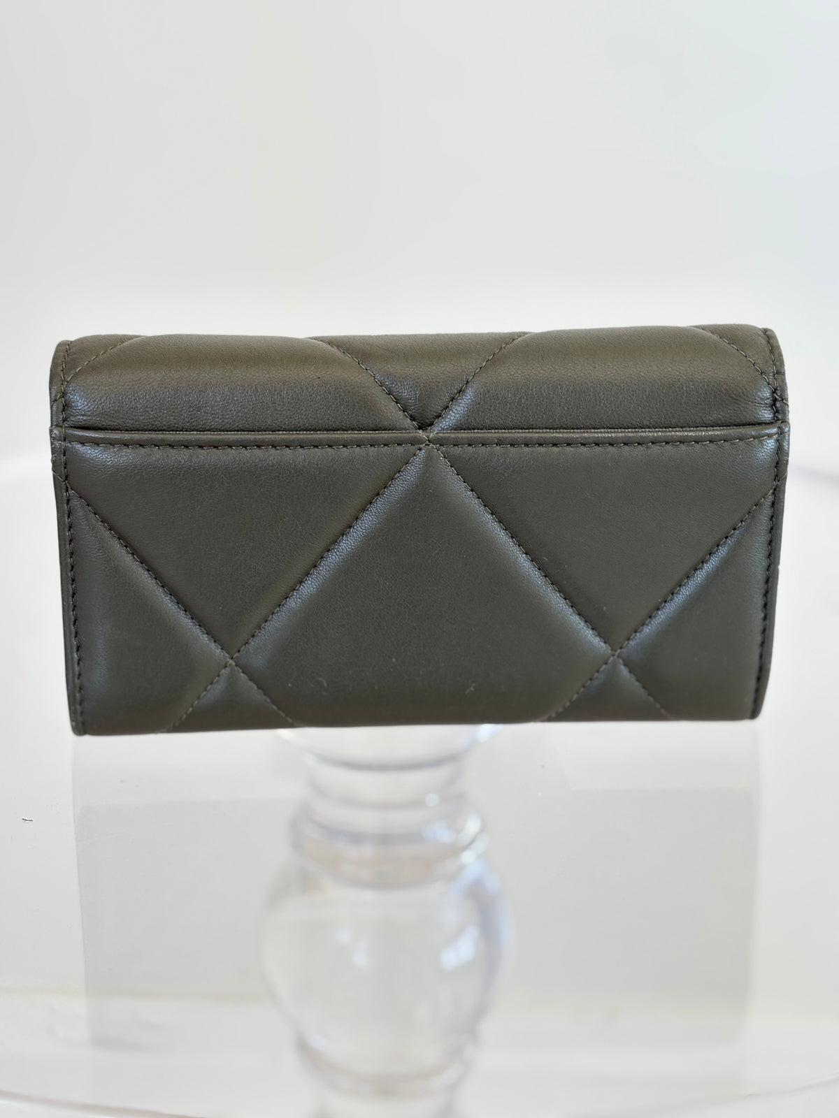 Chanel Khaki Leather 19 Flap Wallet