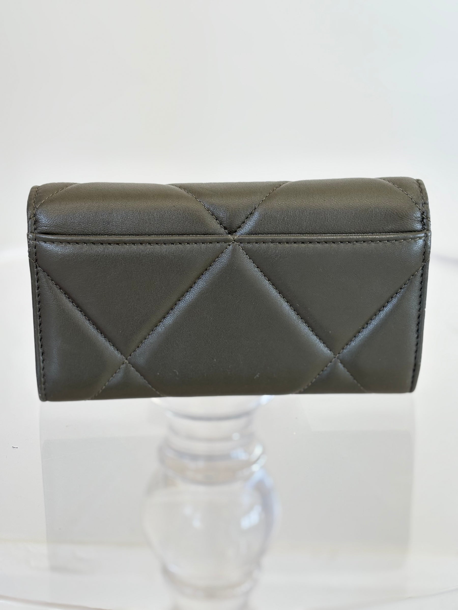 Chanel Khaki Leather 19 Flap Wallet