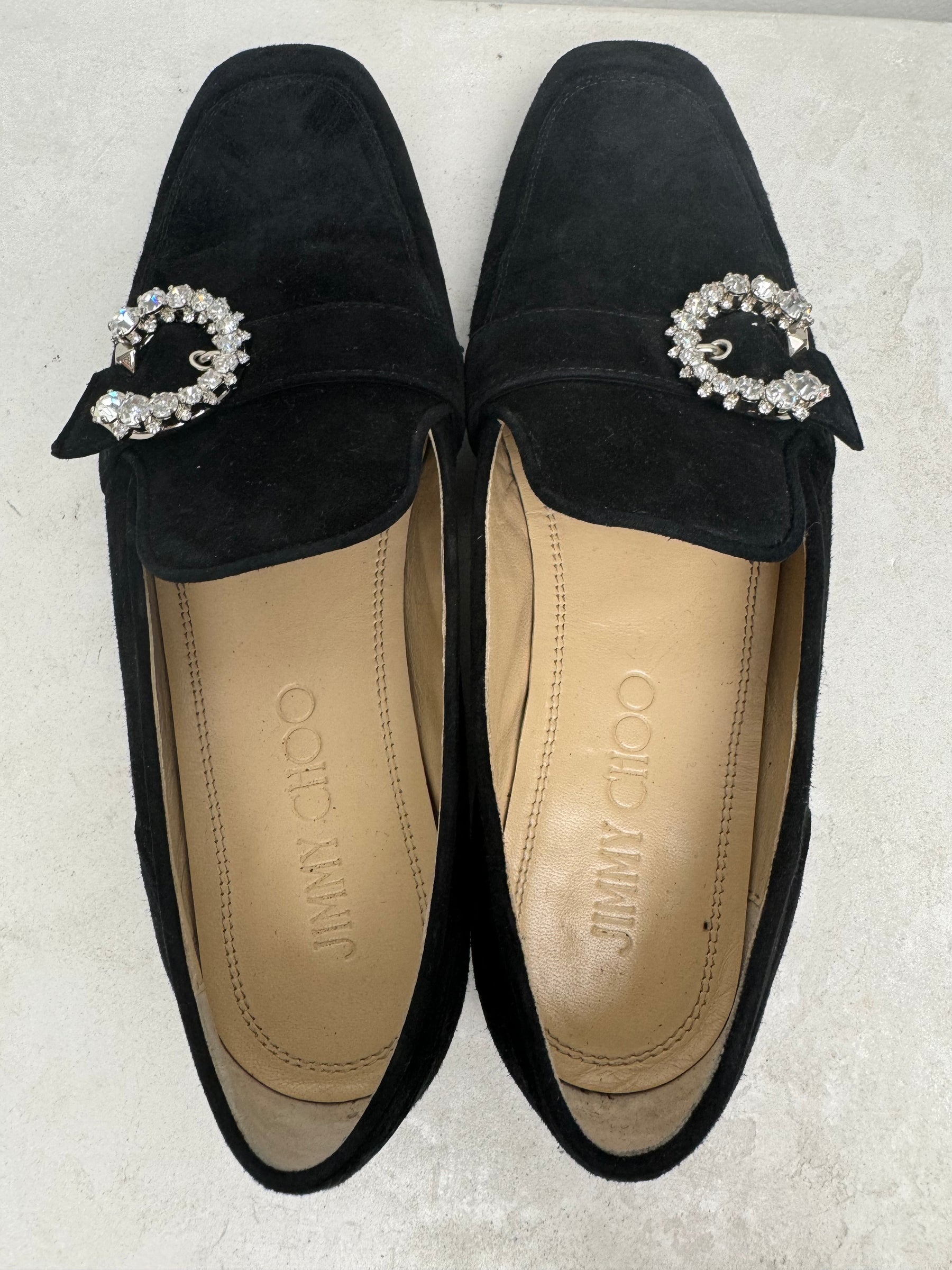 Jimmy Choo Black Suede Mani Loafers Crystal Detail, 39