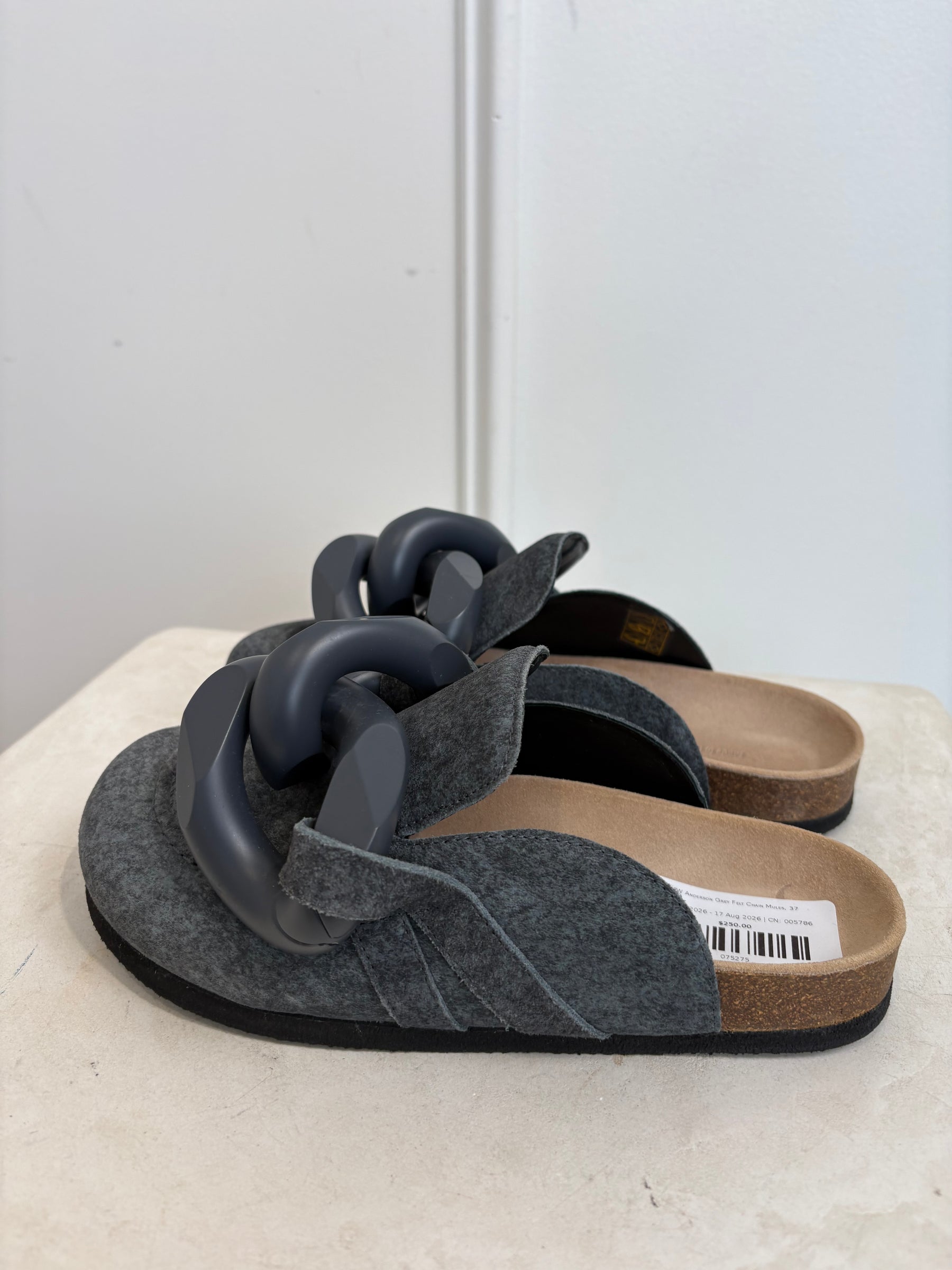 JW Anderson Grey Felt Chain Mules, 37