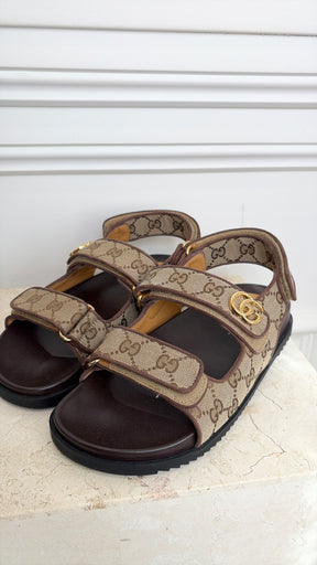 Gucci Monogram Canvas Marmont Dad Sandals, 38.5