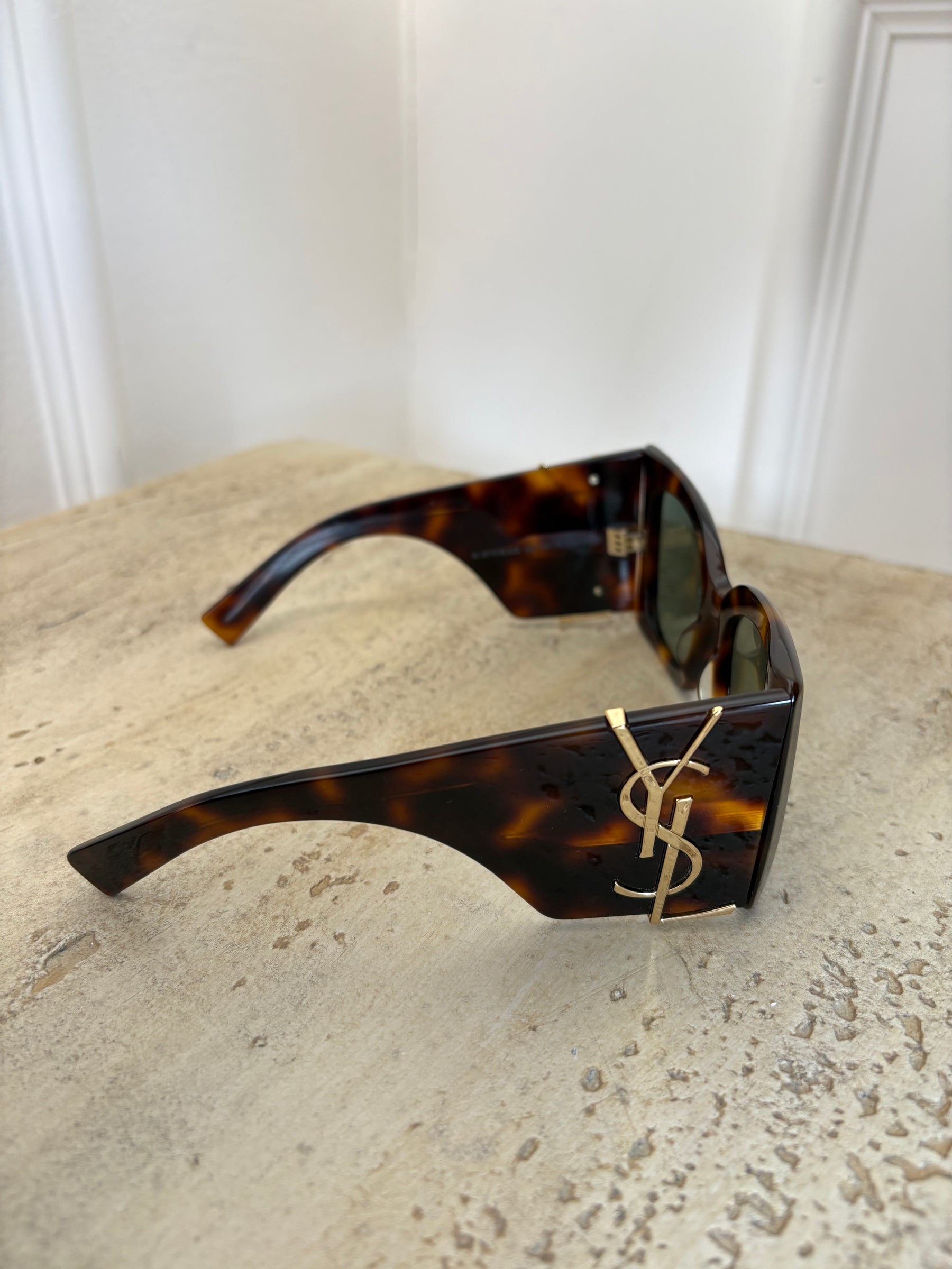 Saint Laurent Tortoishell Butterfly Logo Sunglasses