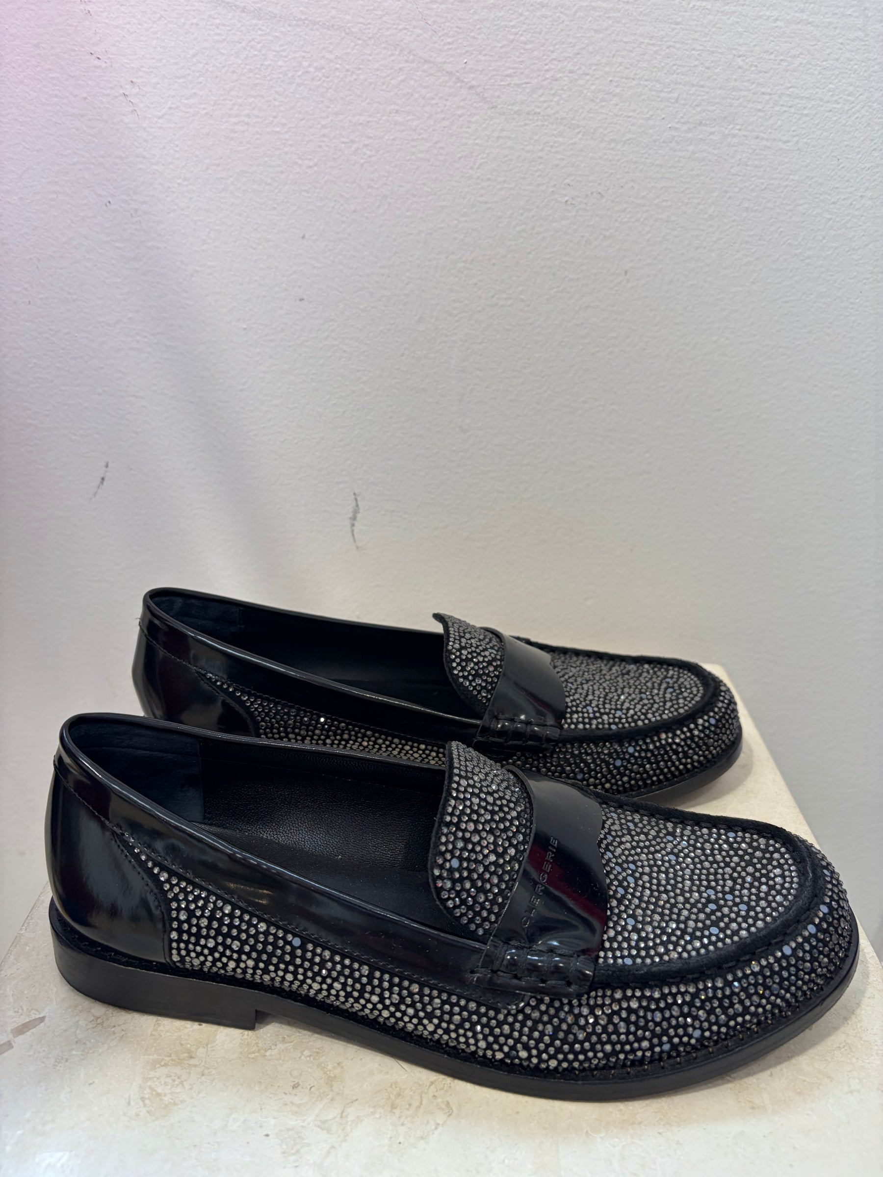 Clergerie Black Loafers With Crystals, 39 EU