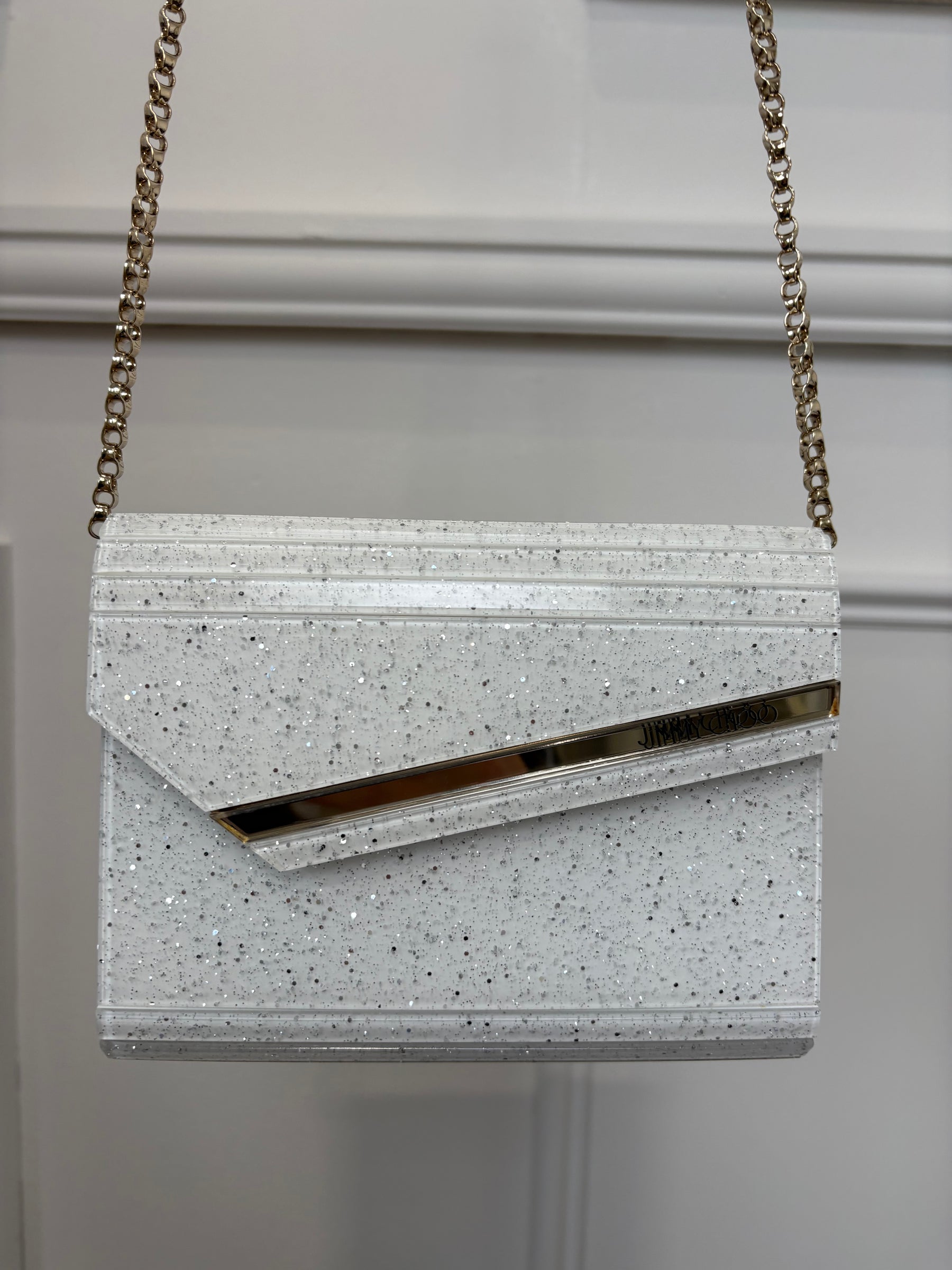 Jimmy Choo Candy Acrylic Clutch White Speckled Glitter