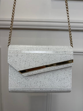 Jimmy Choo Candy Acrylic Clutch White Speckled Glitter