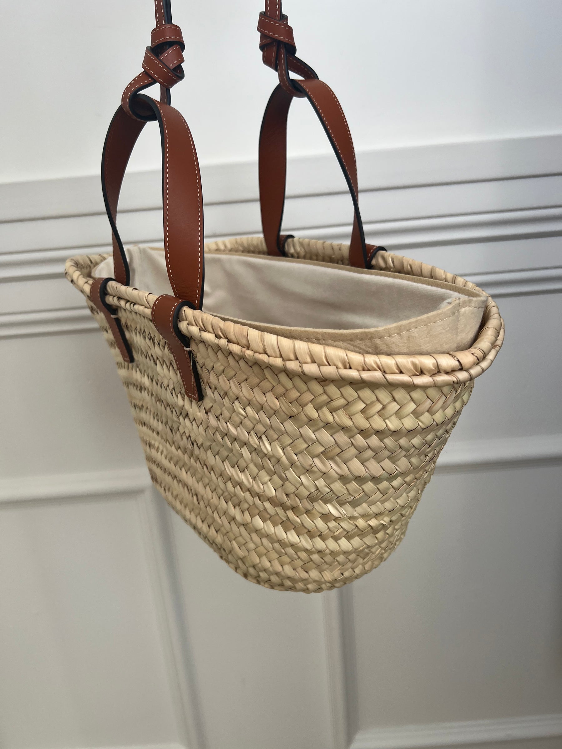 Céline Raffia and Leather Triomphe Basket Bag with Strap