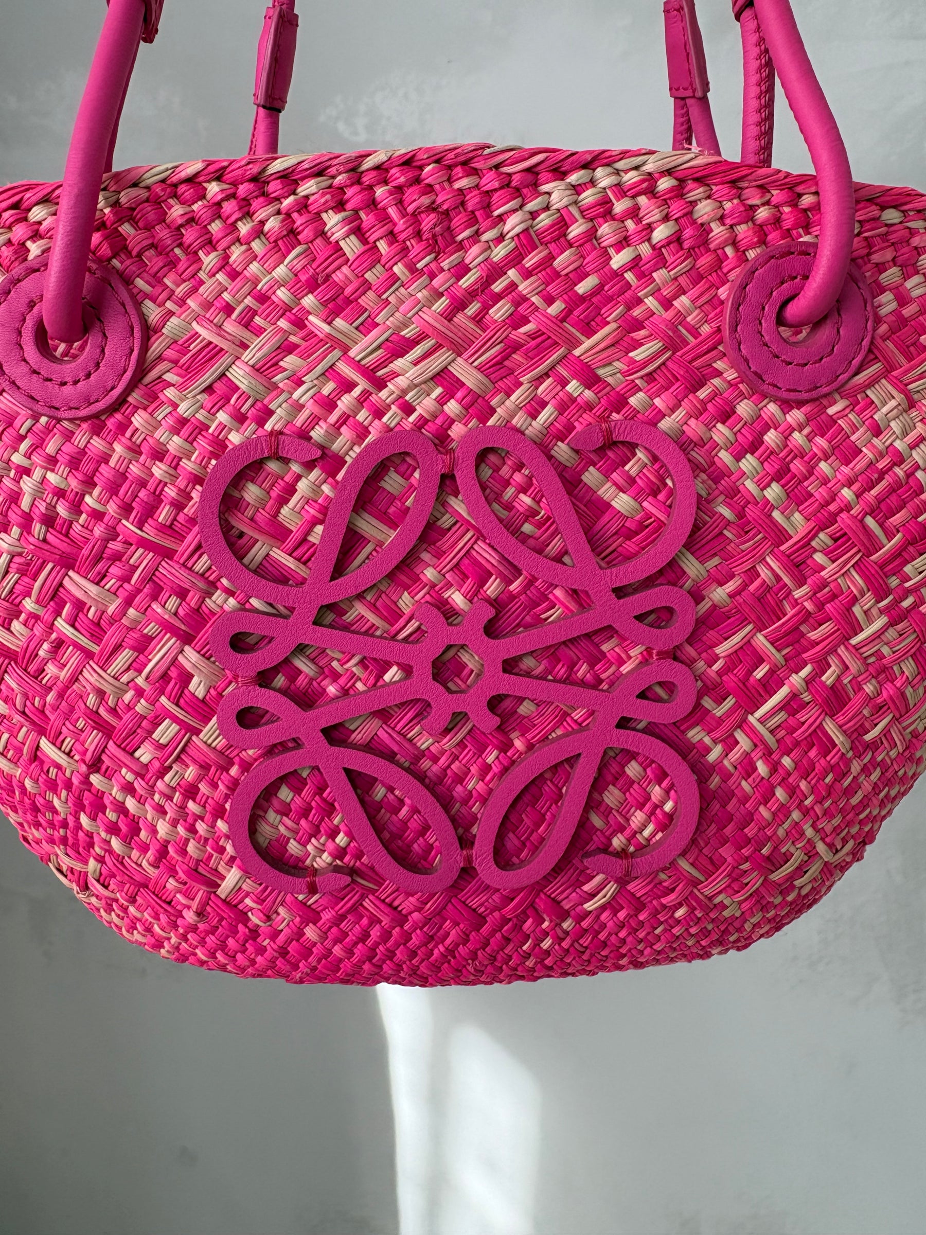 Loewe Pink Raffia Small Anagram Basket Bag