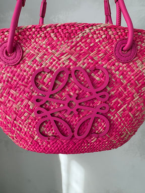 Loewe Pink Raffia Small Anagram Basket Bag
