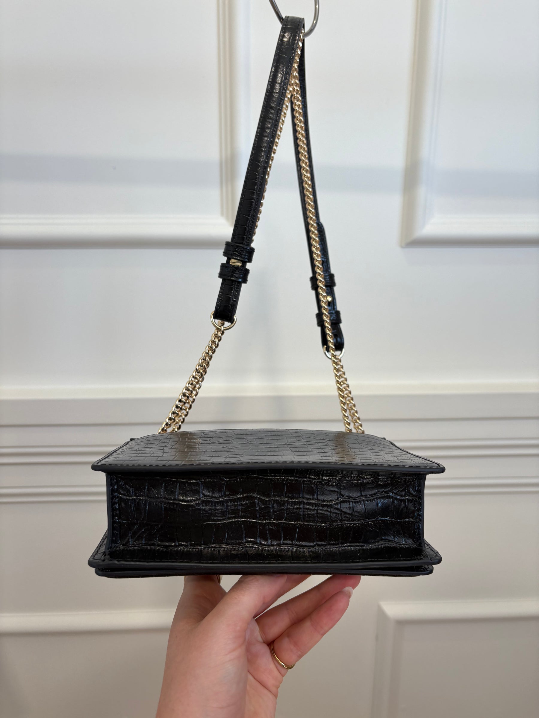 Oroton Black Croc Embossed Small Shoulder Bag
