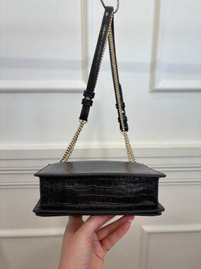 Oroton Black Croc Embossed Small Shoulder Bag