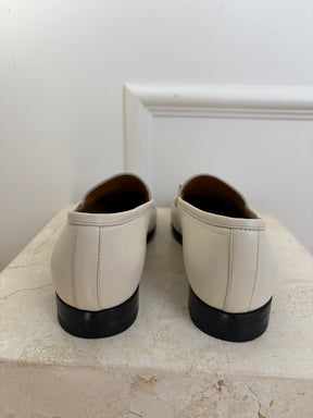 Gucci White Leather Crystal Jordaan Loafers, 38