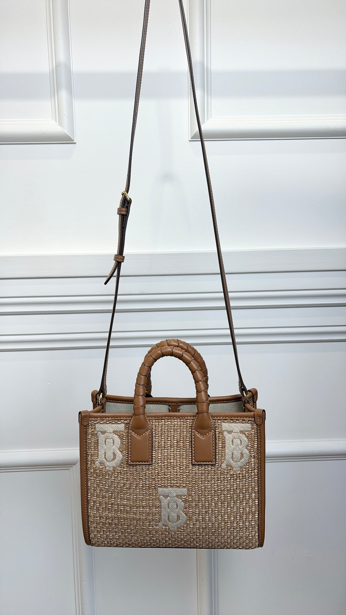 Burberry Raffia Logo Mini Tote Bag