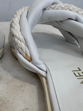 Chanel White Leather and Rope Twist Slides, 36 C