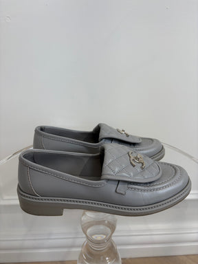 Chanel Grey leather Turn Lock Loafers, 39.5 C