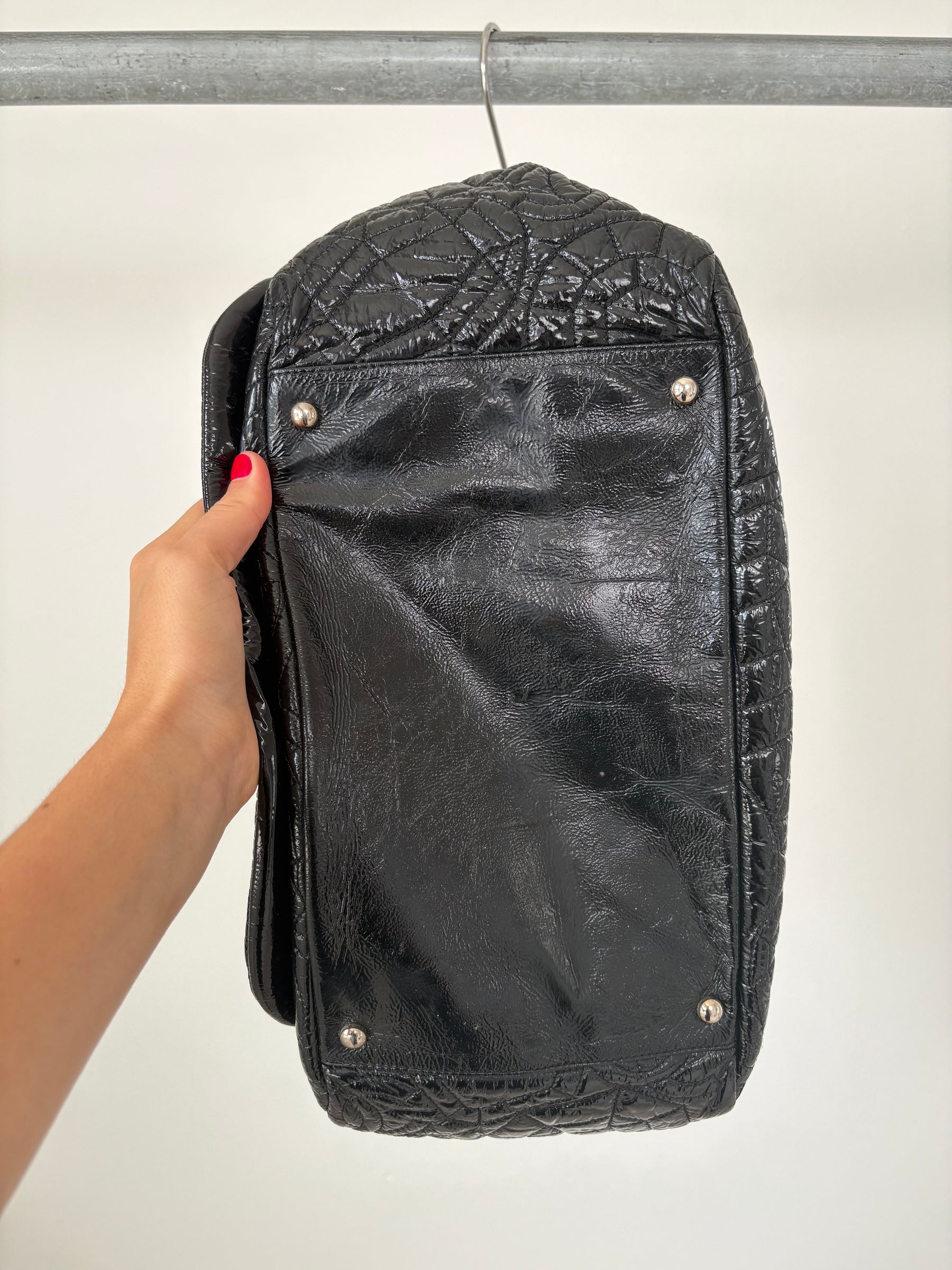 Chanel Black Coated Quilted Hobo Flap Bag