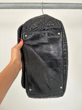 Chanel Black Coated Quilted Hobo Flap Bag