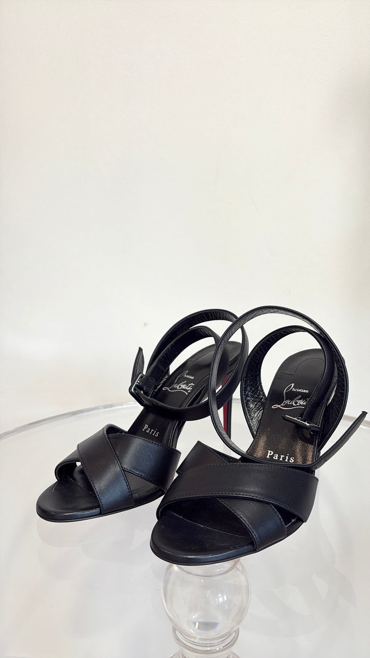 Christian Louboutin Black Leather Mariza Ankle Strap Heels, 37.5