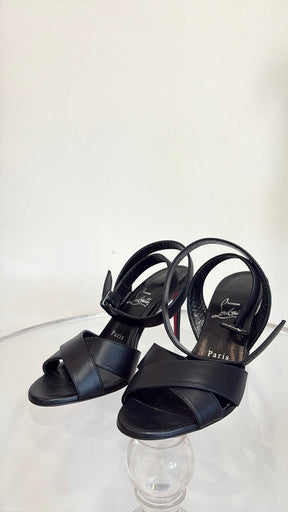 Christian Louboutin Black Leather Mariza Ankle Strap Heels, 37.5