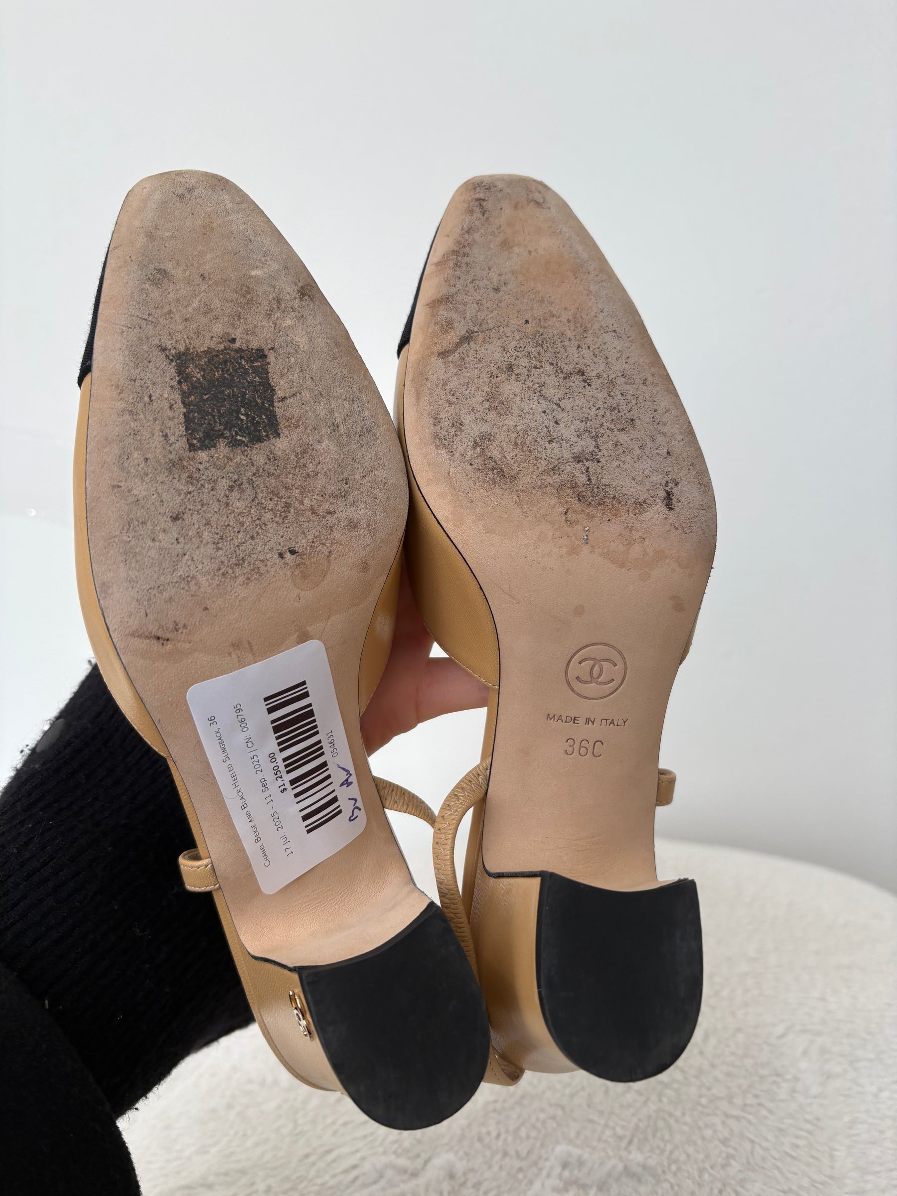 Chanel Beige and Black Heeled Slingback, 36