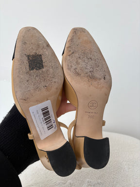 Chanel Beige and Black Heeled Slingback, 36
