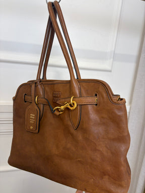 Miu Miu Oak Distressed Nappa Leather Medium Aventure Bag