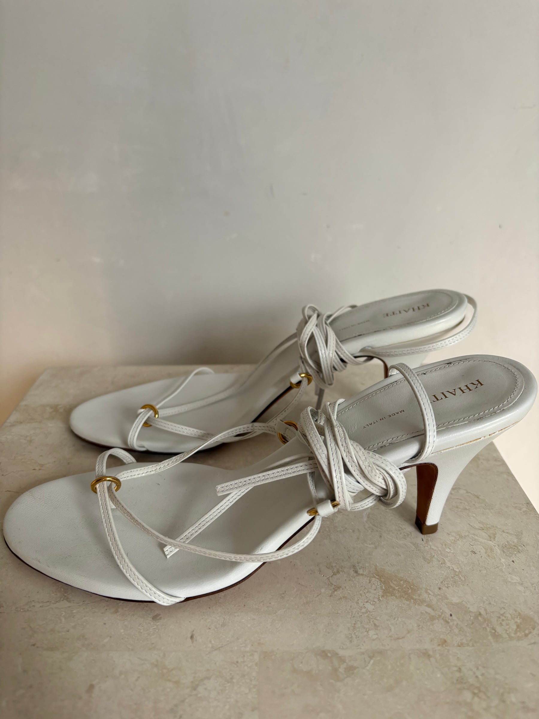 Khaite White Strappy Sandal, 37.5