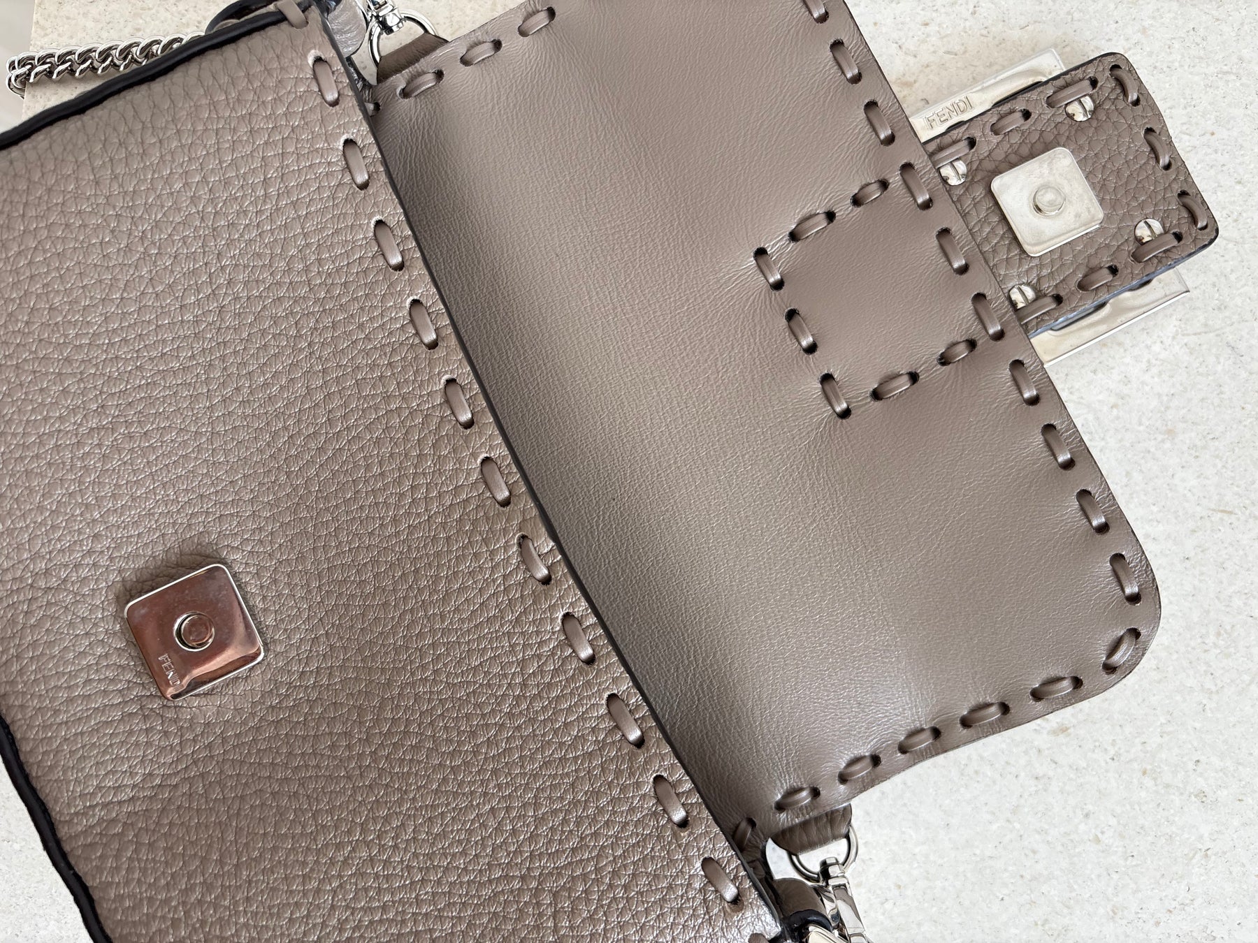 Fendi Dove Grey Calf Leather Baguette Bag