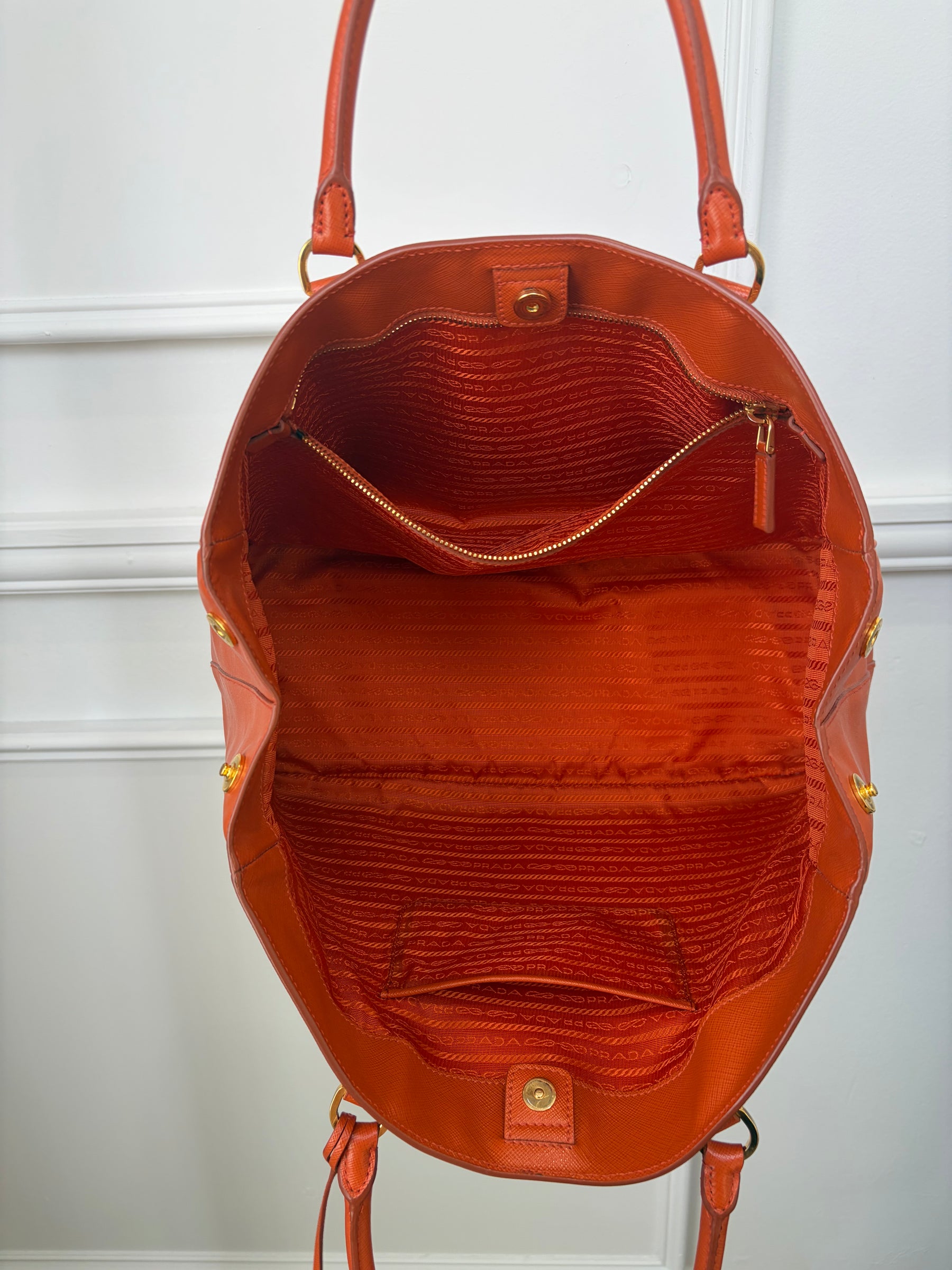 Prada Orange Saffiano Leather Tote