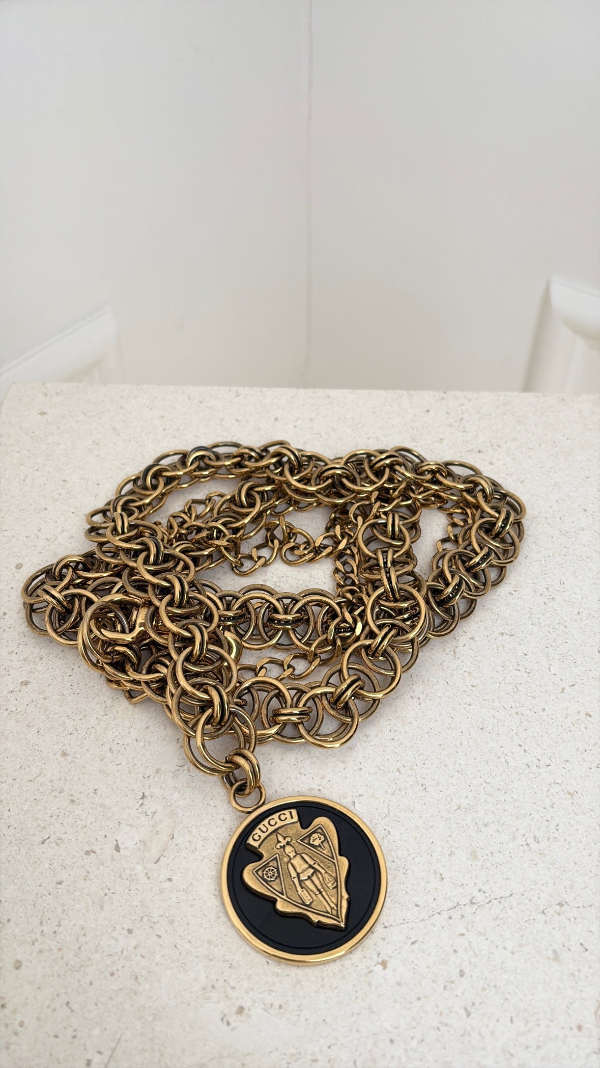 Gucci Gold Tone Logo Chain Belt