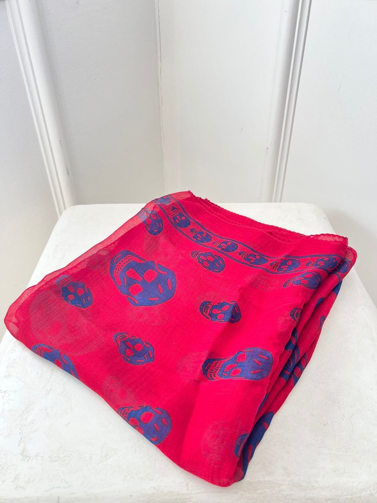 Alexander McQueen Red And Navy Silk Scarf