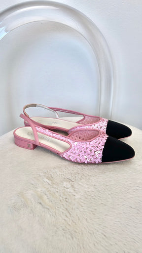 Chanel Pink Sequin Slingback Flats, 40C