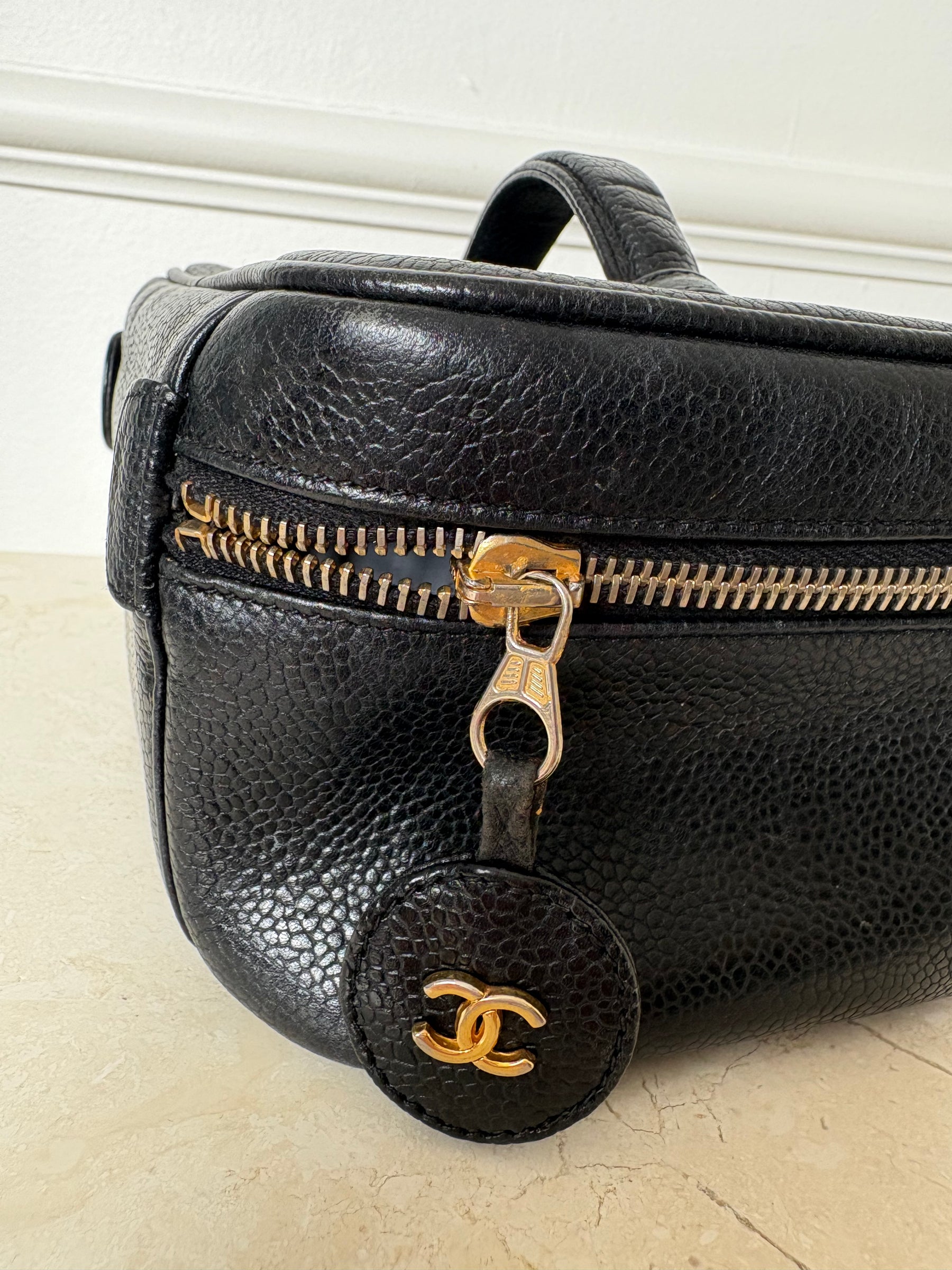 Chanel Black Caviar Leather Toiletry Case