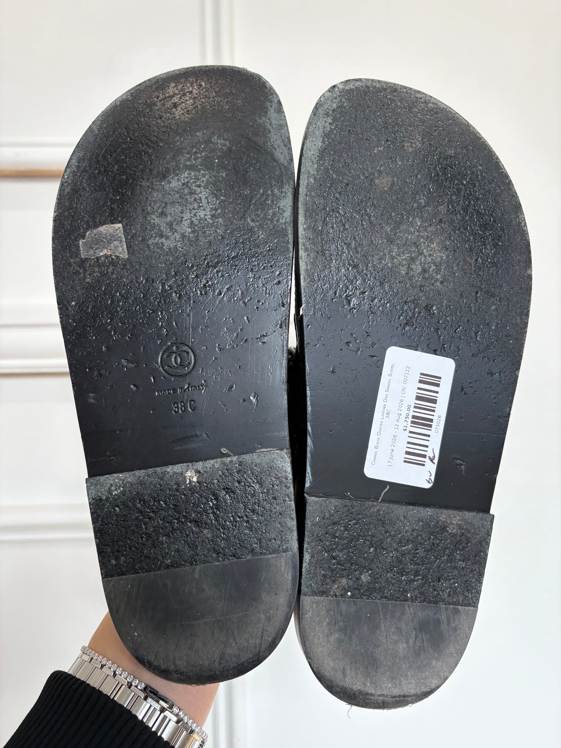 Chanel Black Quilted Leather Dad Sandal Slides, 38C