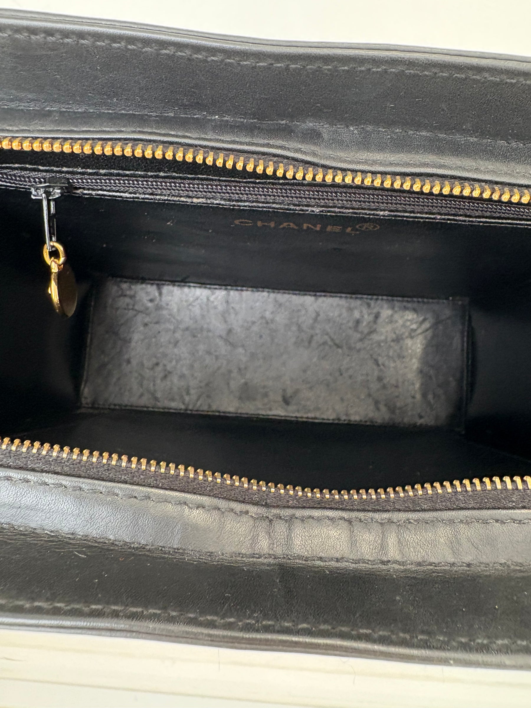 Chanel Black Leather Logo Top Handle Shoulder Bag