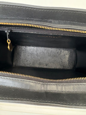 Chanel Black Leather Logo Top Handle Shoulder Bag