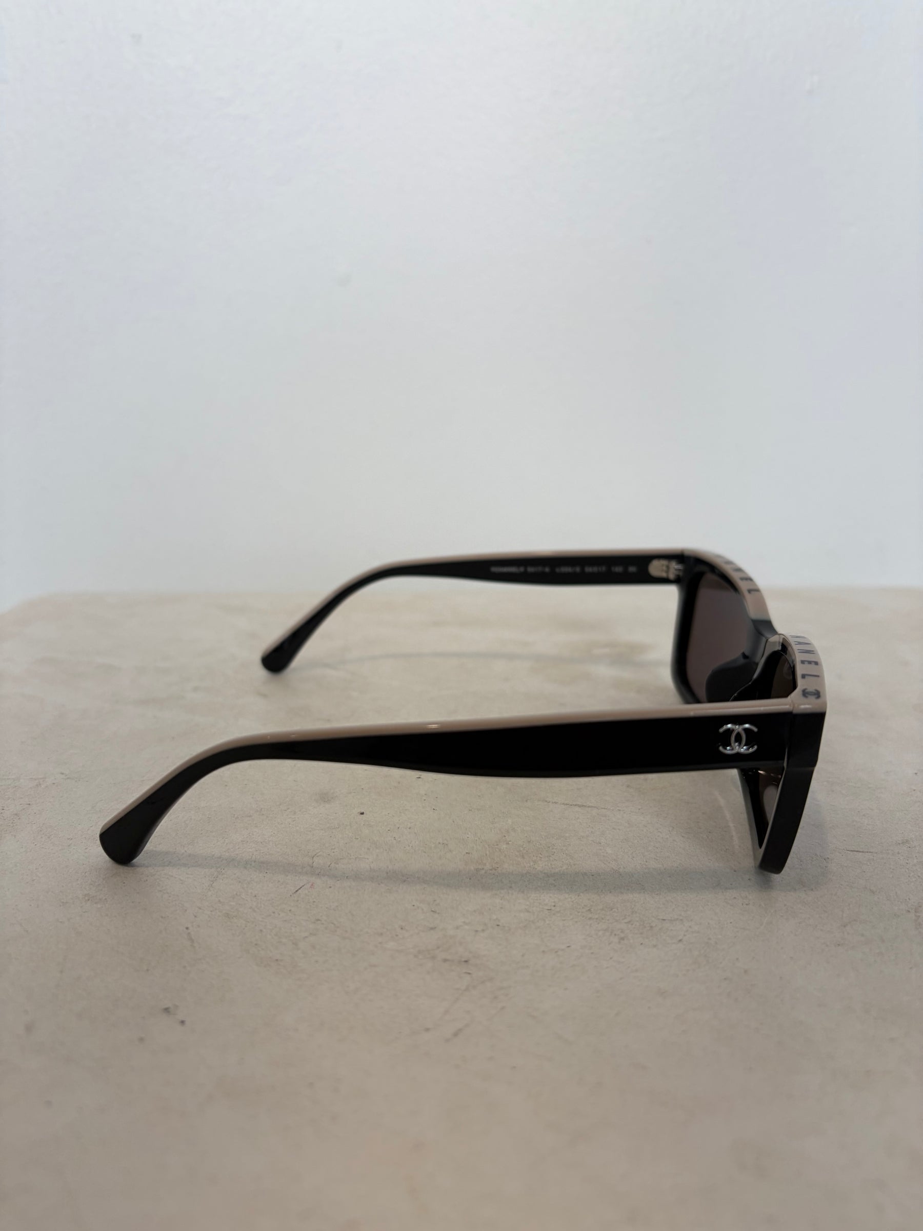 Chanel Black and Beige Logo Top Wayfarer Sunglasses