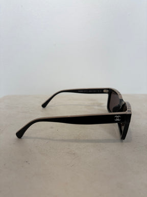 Chanel Black and Beige Logo Top Wayfarer Sunglasses