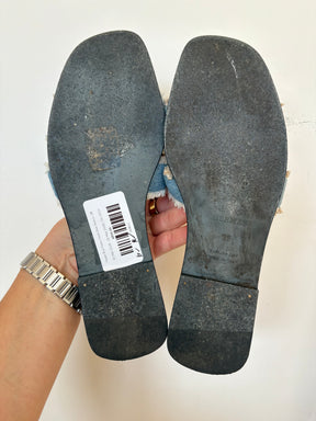 Hermès Blue Frayed Denim Oran Sandals, 38
