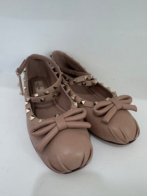 Valentino Garavani Rose Poudre Rockstud Ballerina Flats, 41.5