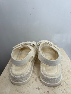 Chanel Cream Crochet Slingback Dad Sandal, 38C