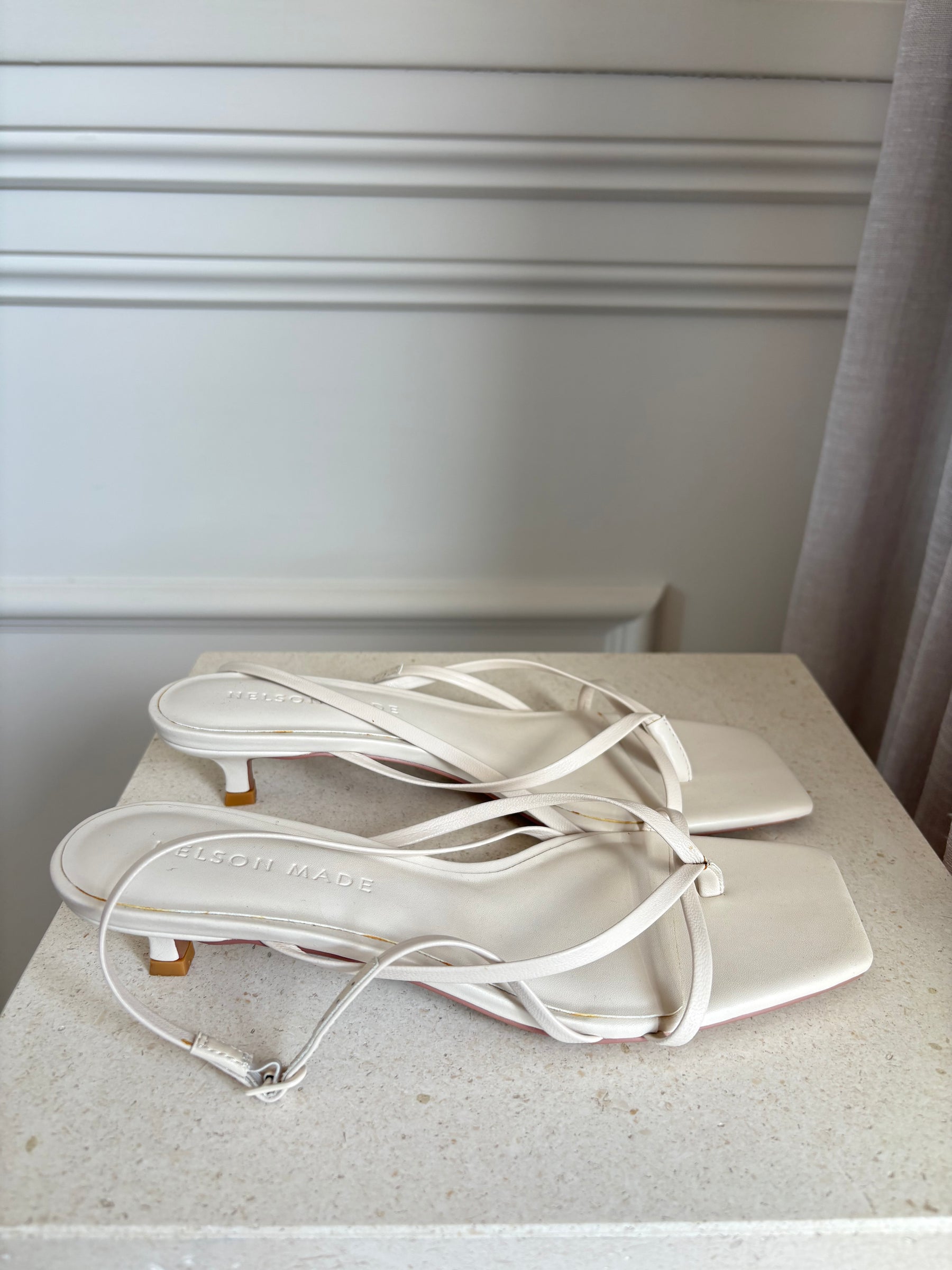 Nelson Made White Strappy Kitten Heel Slingbacks, 37