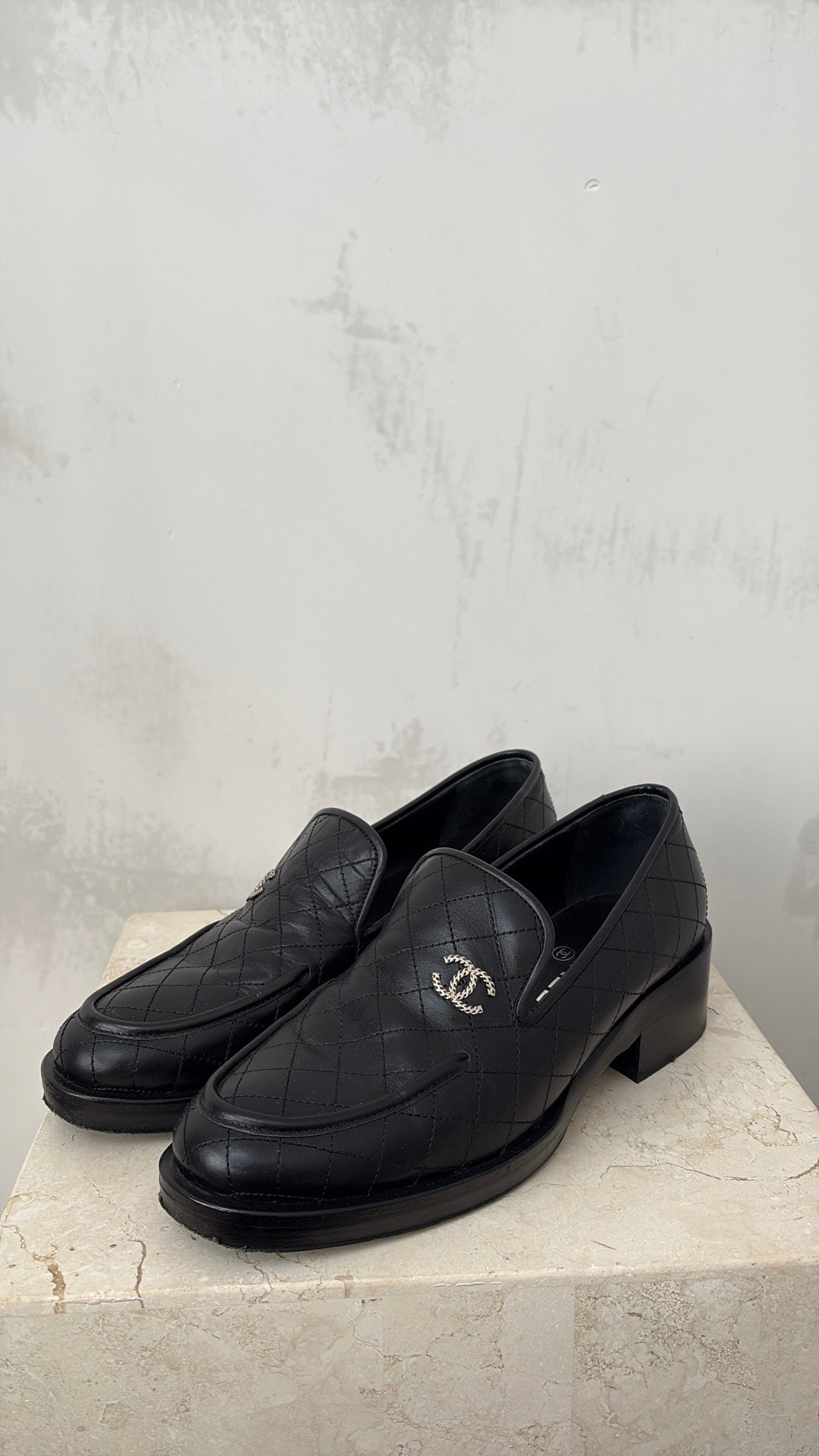 Chanel Black Quilted Calfkin Loafers, 39.5C