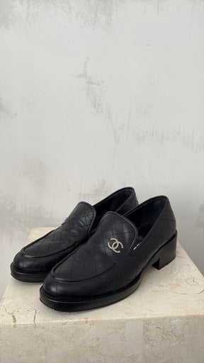 Chanel Black Quilted Calfkin Loafers, 39.5C