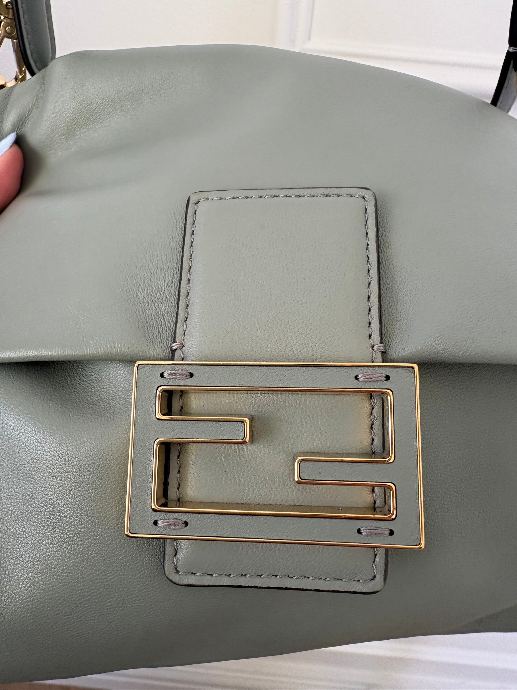Fendi Mamma Baguette In Matcha Latte