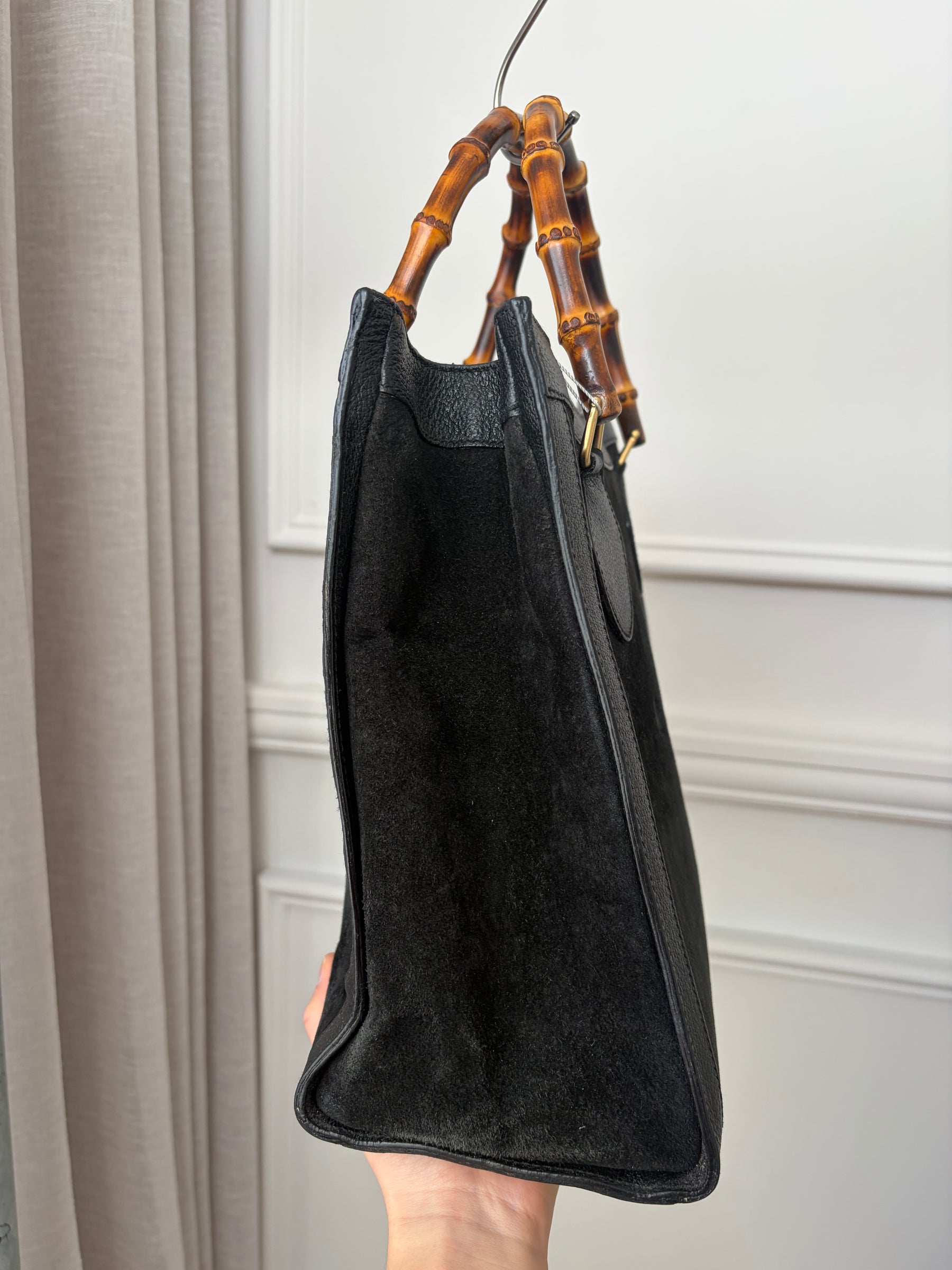 Gucci Black Suede and Leather Bamboo Diana Tote